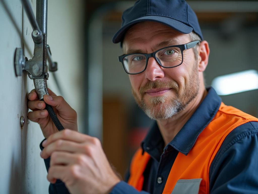 Expert garage door technician performing repairs